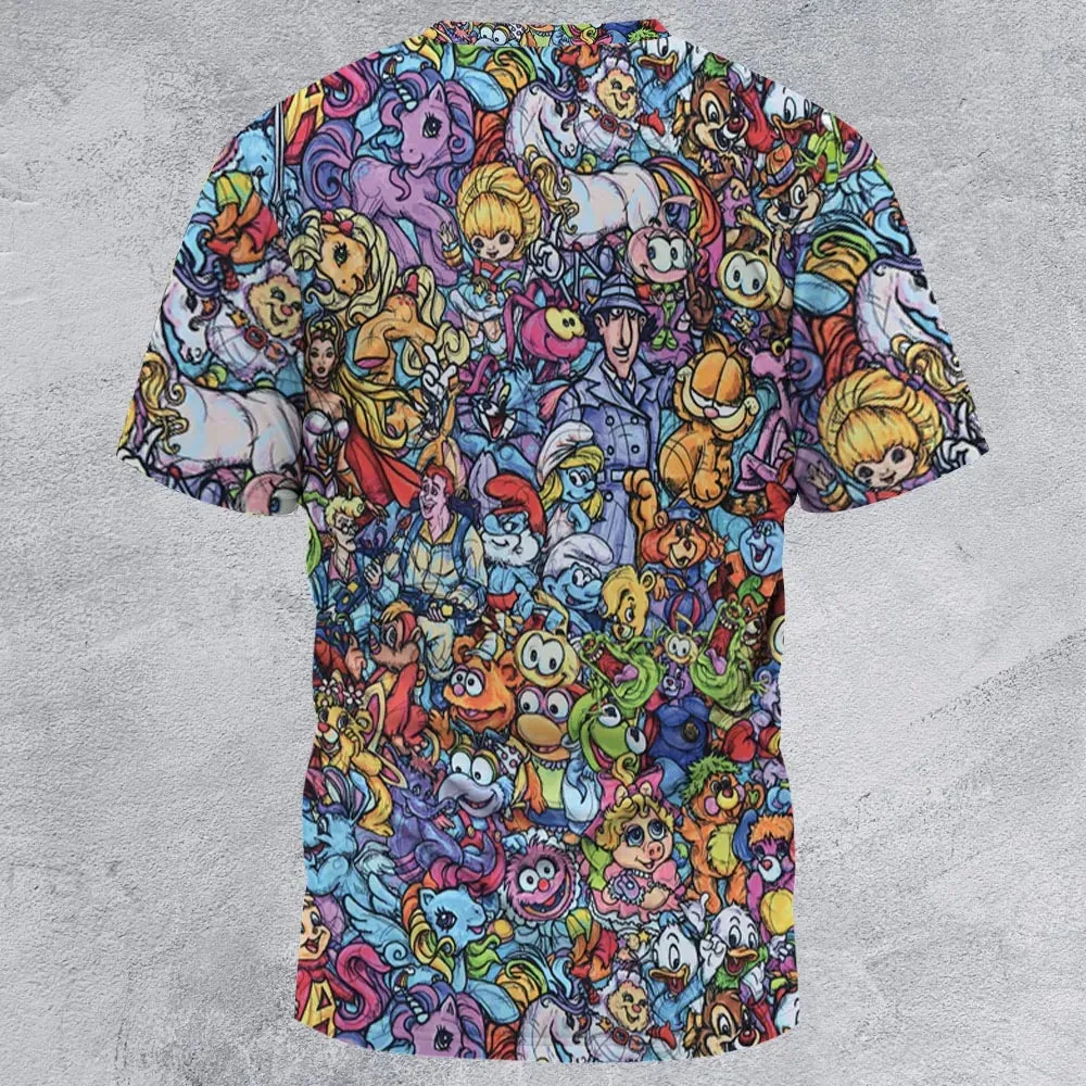 80s Throwback Cartoon Pattern All-Over Print Unisex T-Shirt - 3