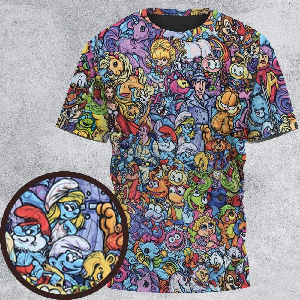 80s Throwback Cartoon Pattern All-Over Print Unisex T-Shirt - 2