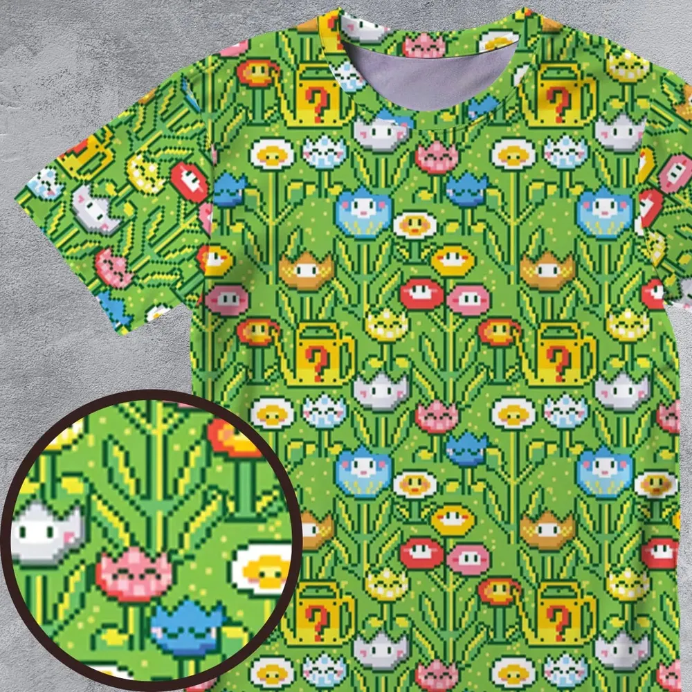 8bit Flower Garden Super Mario Pattern All-Over Print Unisex T-Shirt - 4