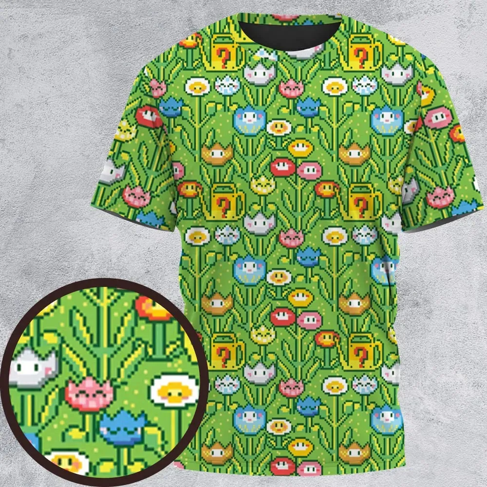 8bit Flower Garden Super Mario Pattern All-Over Print Unisex T-Shirt - 2