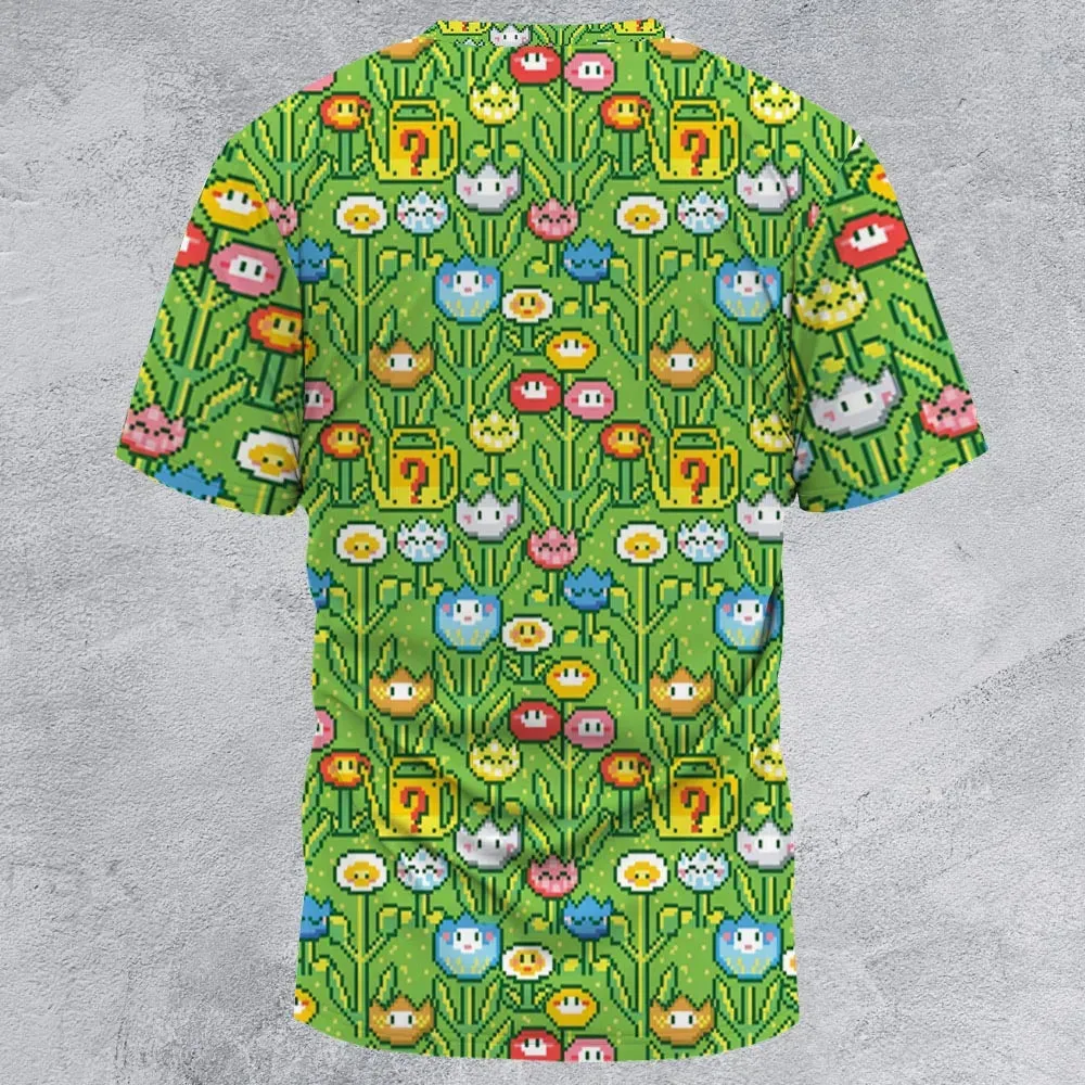 8bit Flower Garden Super Mario Pattern All-Over Print Unisex T-Shirt - 3