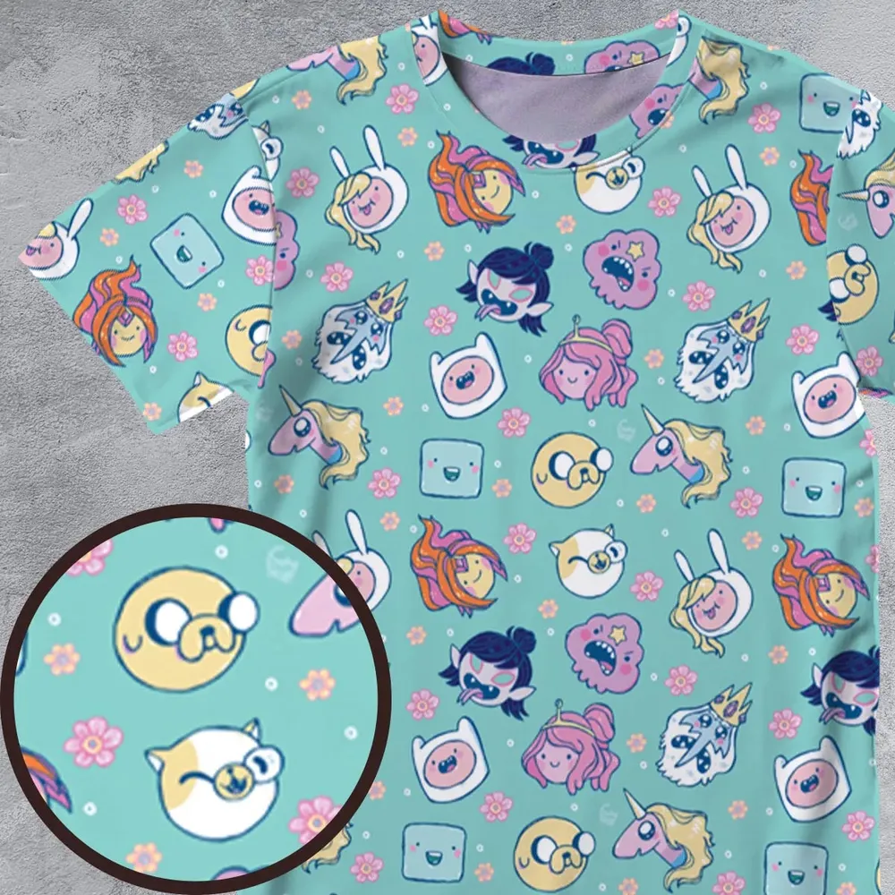 Adventure Time Floral Pattern All-Over Print Unisex T-Shirt - 4
