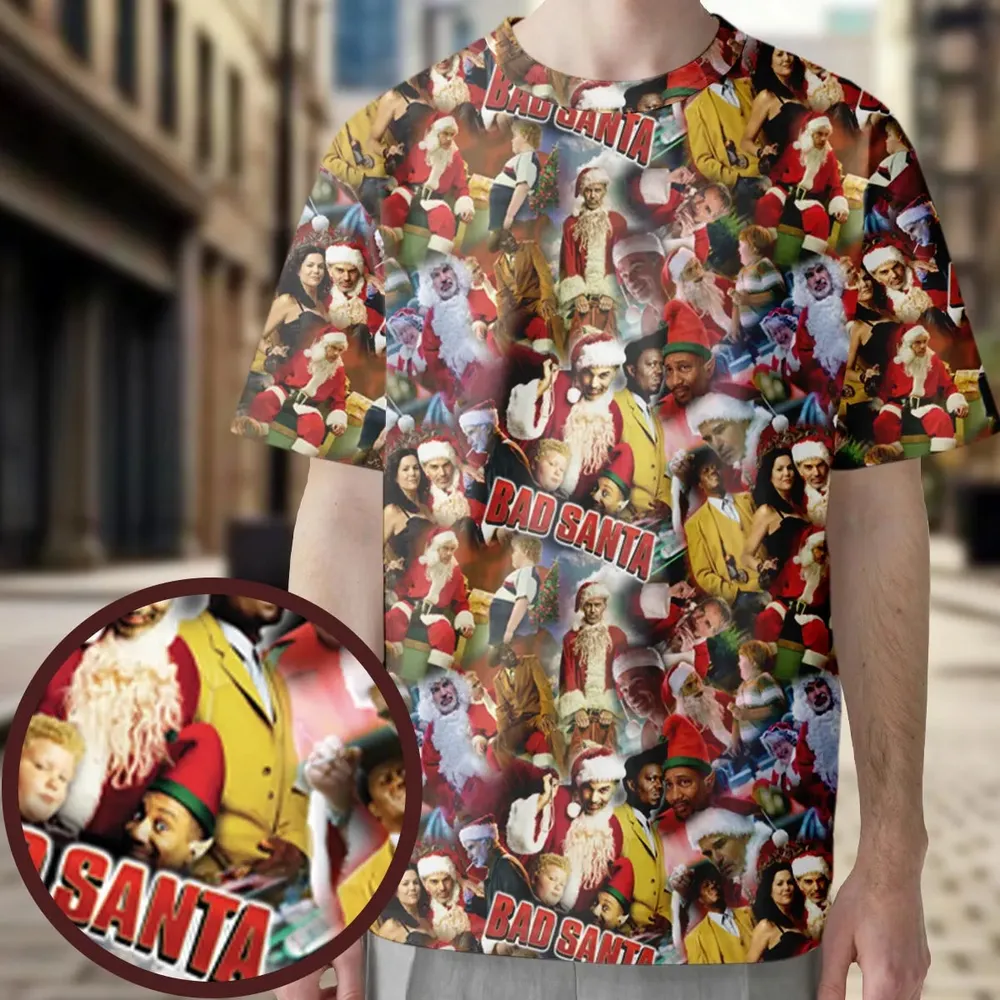 Bad Santa Pattern All-Over Print Unisex T-Shirt - 4