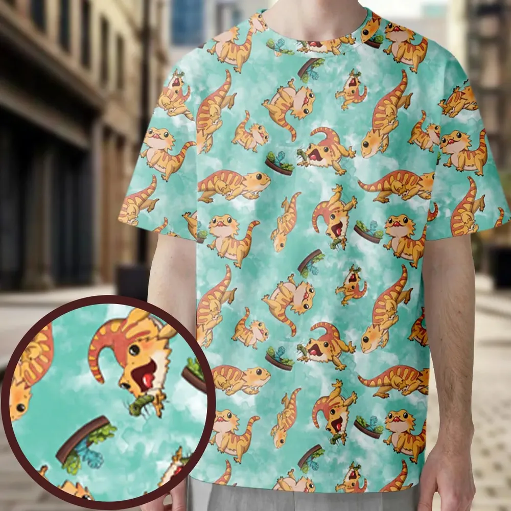 Bearded Dragon Pattern All-Over Print Unisex T-Shirt - 3