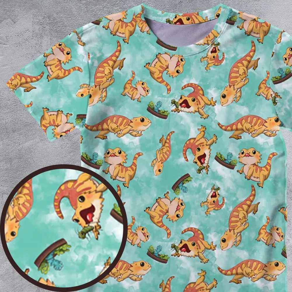Bearded Dragon Pattern All-Over Print Unisex T-Shirt - 4