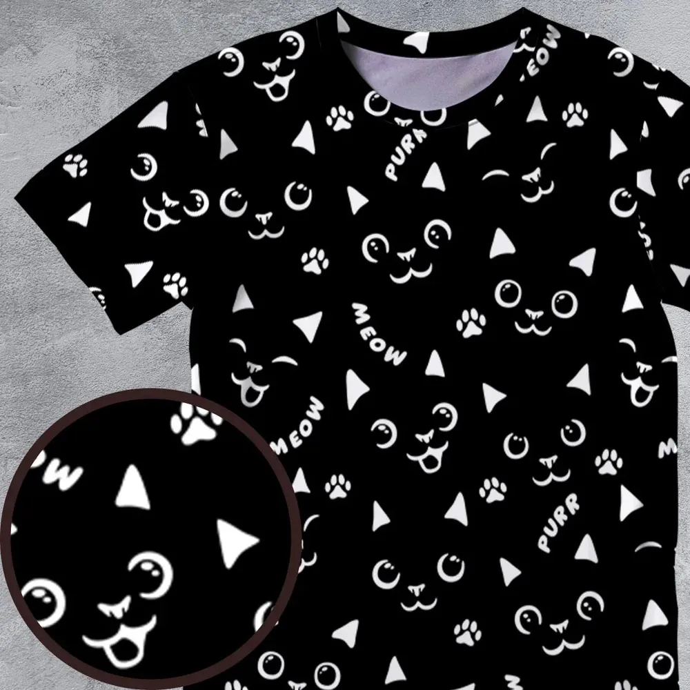 Black Cats Pattern All-Over Print Unisex T-Shirt - 4
