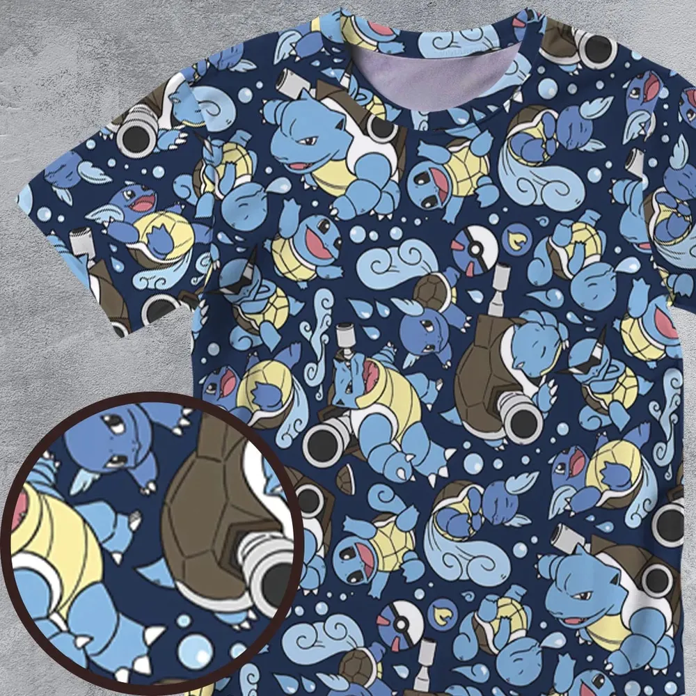Blastoise Wartortle Squirtle Pokemon Pattern All-Over Print Unisex T-Shirt - 4