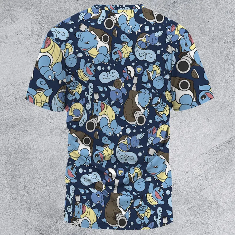 Blastoise Wartortle Squirtle Pokemon Pattern All-Over Print Unisex T-Shirt - 2