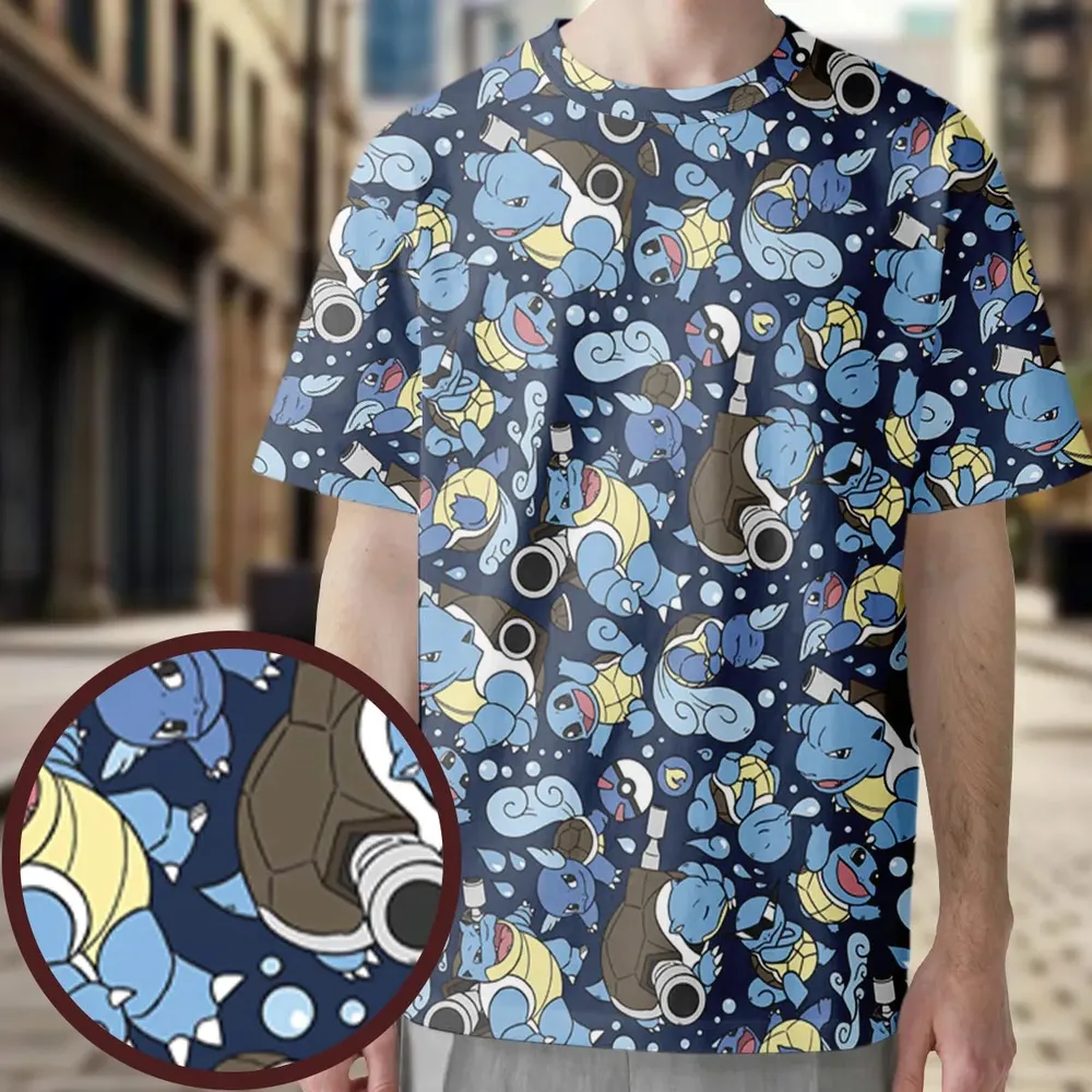 Blastoise Wartortle Squirtle Pokemon Pattern All-Over Print Unisex T-Shirt - 3