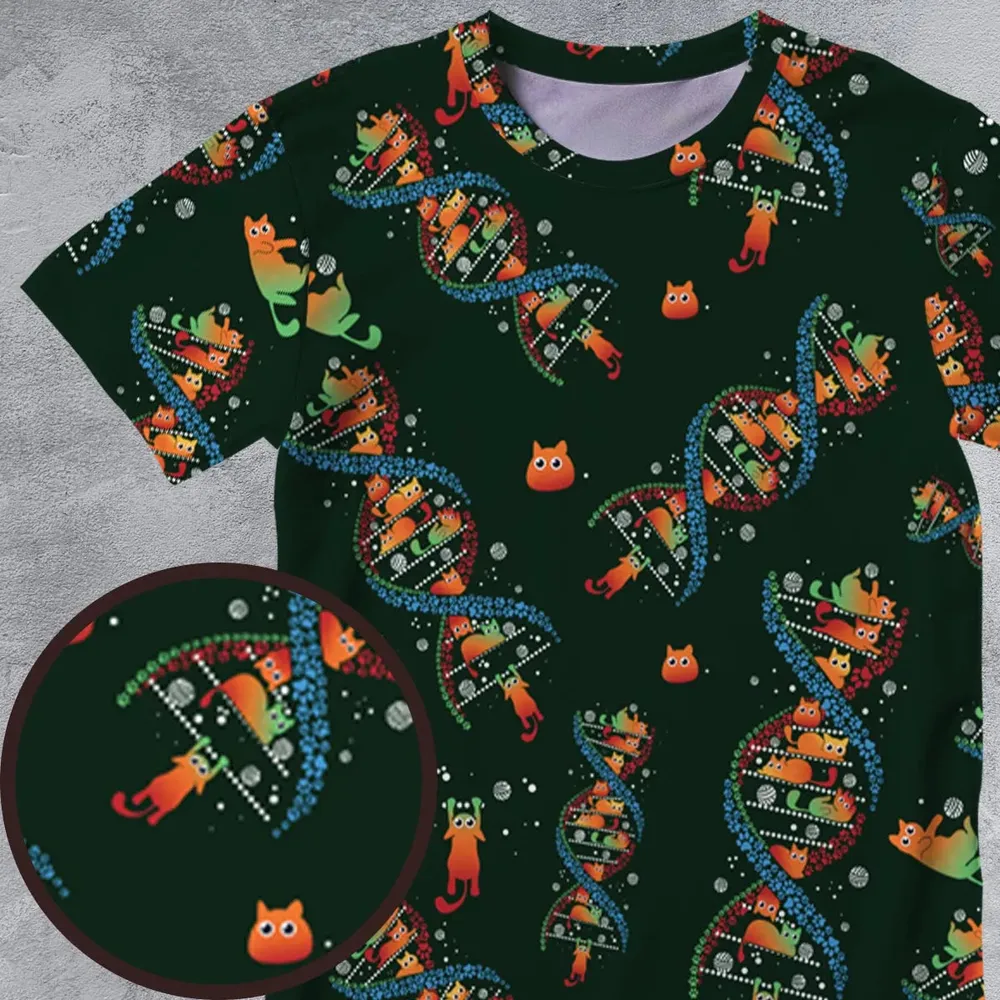 Cat Kitten DNA Pattern All-Over Print Unisex T-Shirt - 4