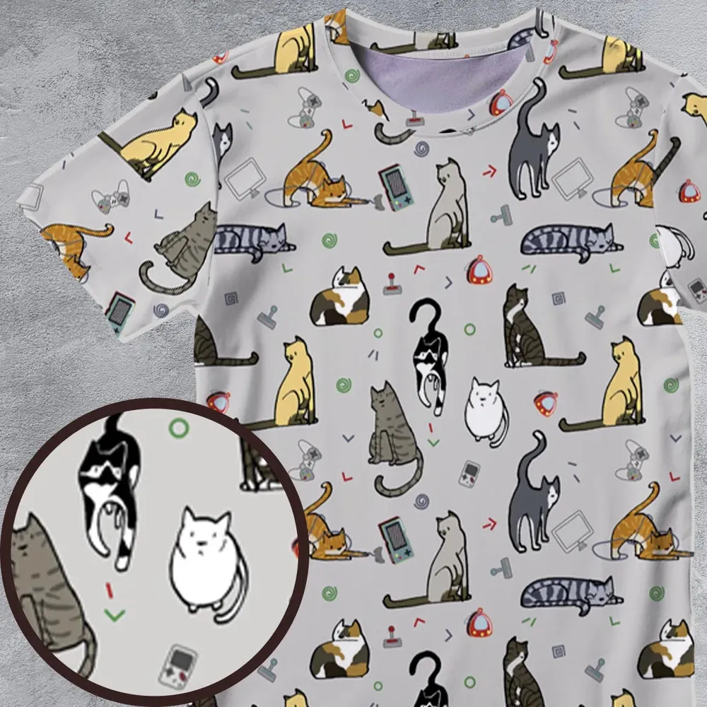 Cat the Gamer Pattern All-Over Print Unisex T-Shirt - 4
