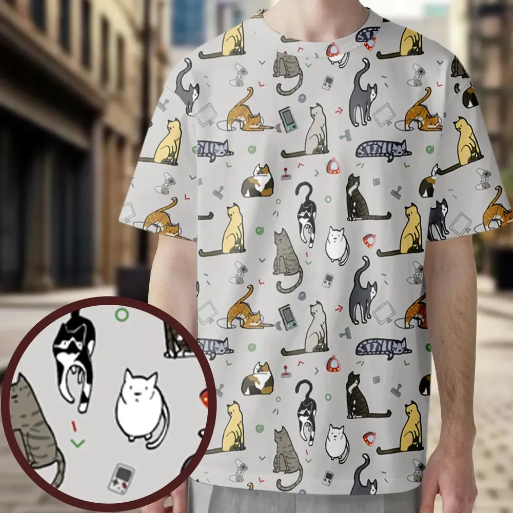 Cat the Gamer Pattern All-Over Print Unisex T-Shirt - 3