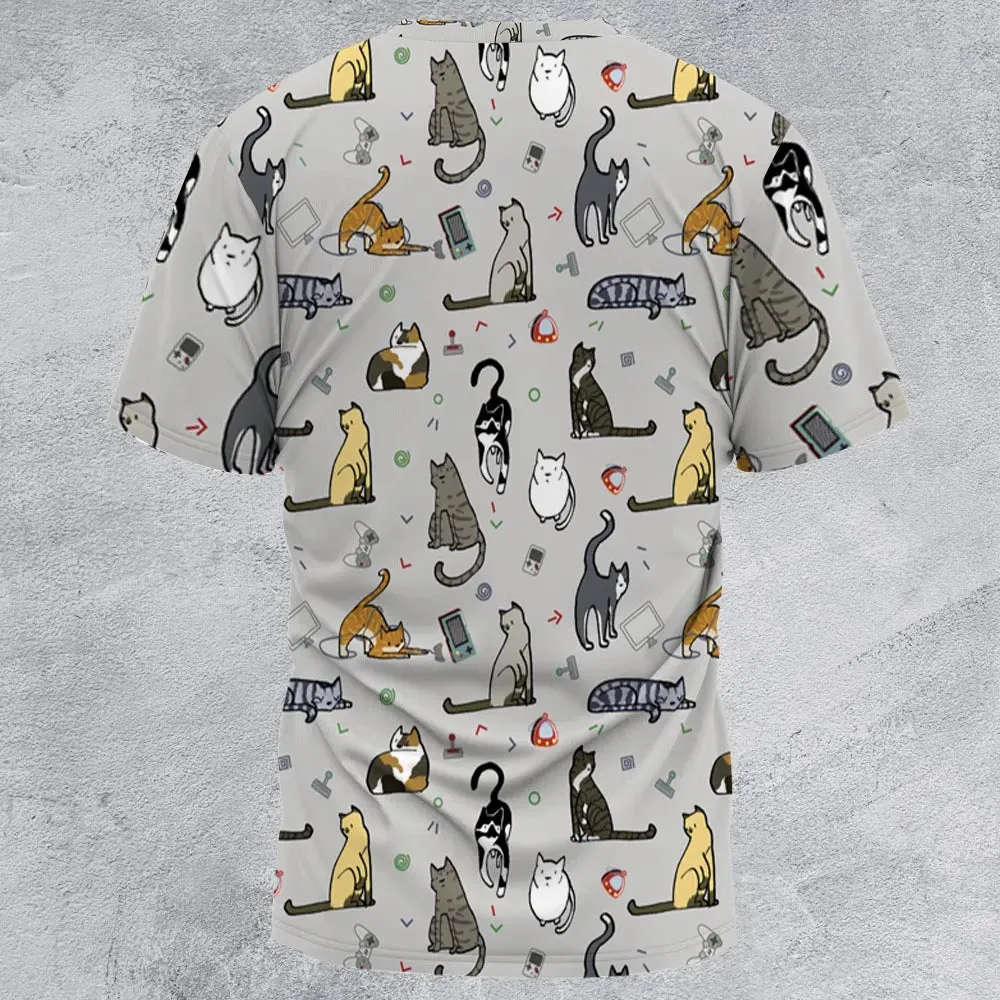 Cat the Gamer Pattern All-Over Print Unisex T-Shirt - 2