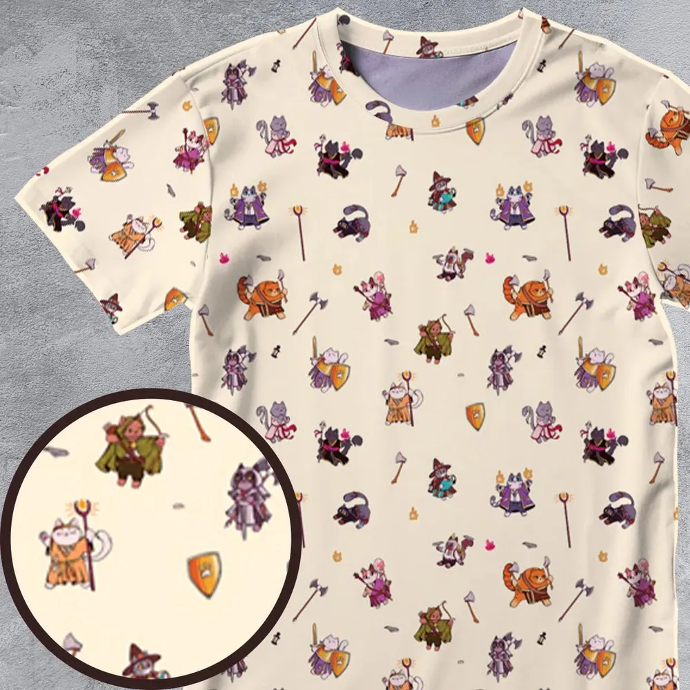Cats In DnD Pattern All-Over Print Unisex T-Shirt - 4