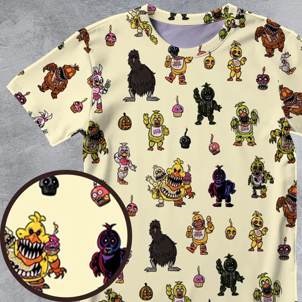 Chica Chicken Five Nights at Freddy's Pattern All-Over Print Unisex T-Shirt - 4