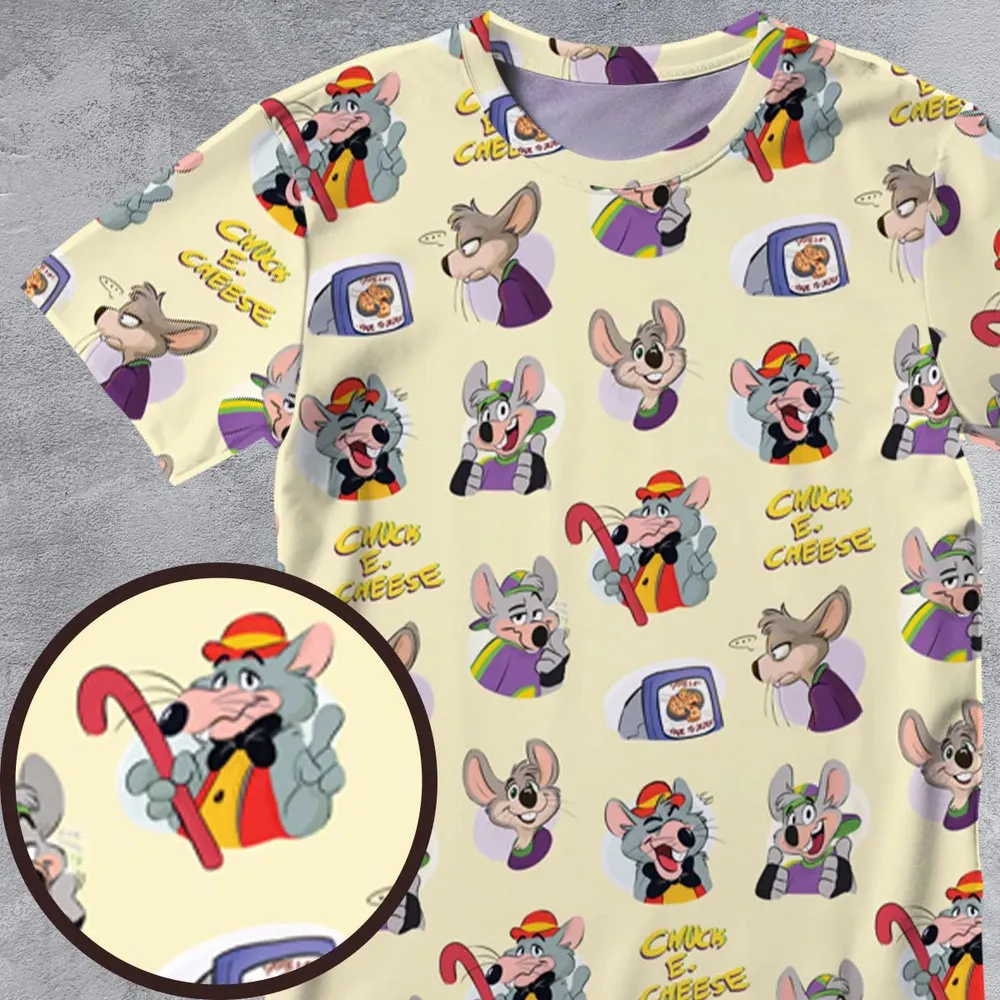 Chuck E. Cheese Pattern All-Over Print Unisex T-Shirt - 4