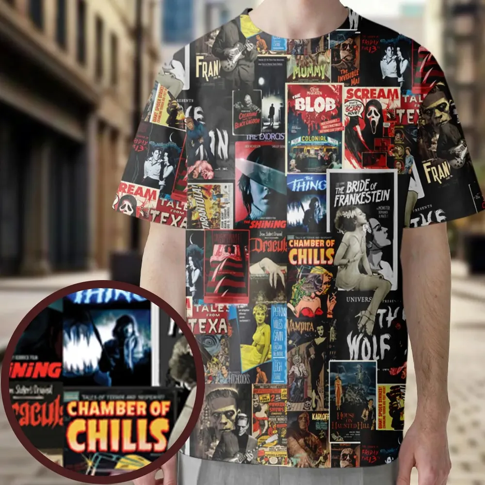 Classic Horror Movie Posters Monster Universal Scream Ghostface The Thing All-Over Print Unisex T-Shirt - 3