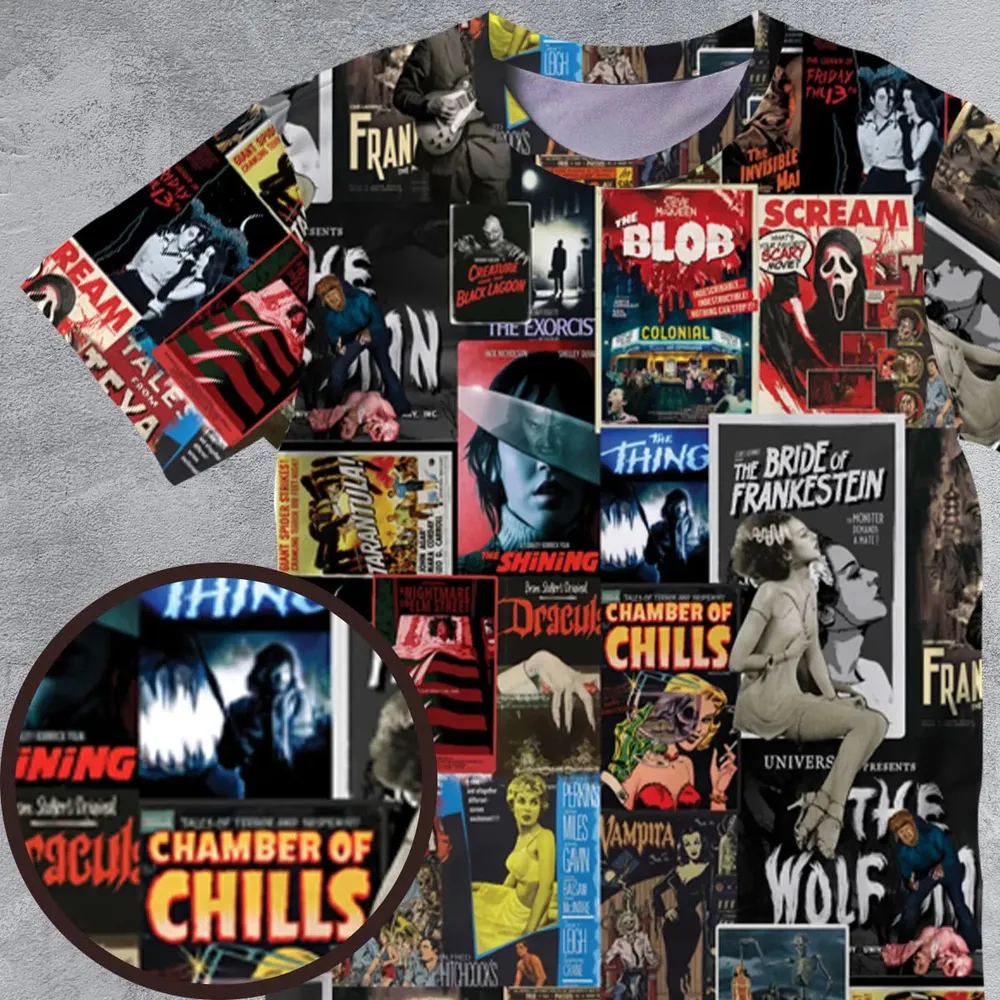 Classic Horror Movie Posters Monster Universal Scream Ghostface The Thing All-Over Print Unisex T-Shirt - 4