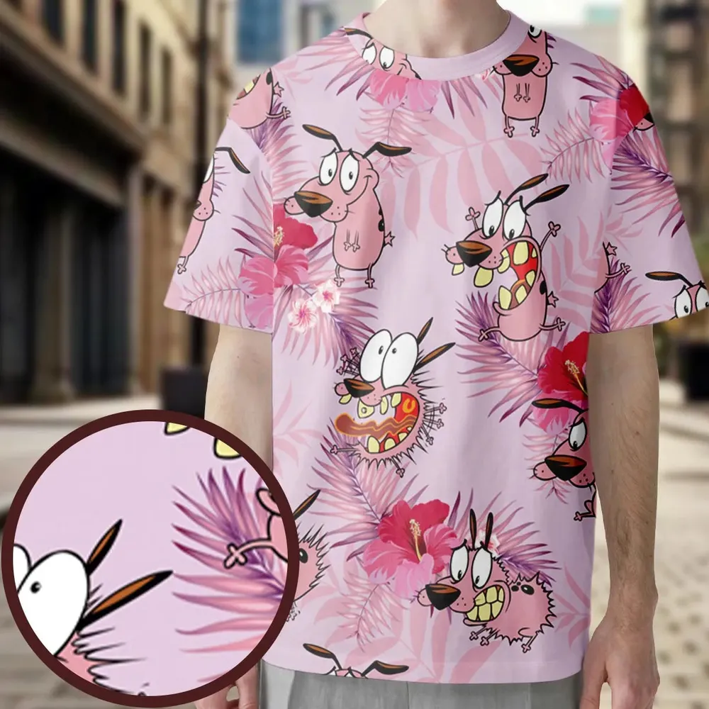 Courage the Cowardly Dog Floral Tropical All-Over Print Unisex T-Shirt - 3