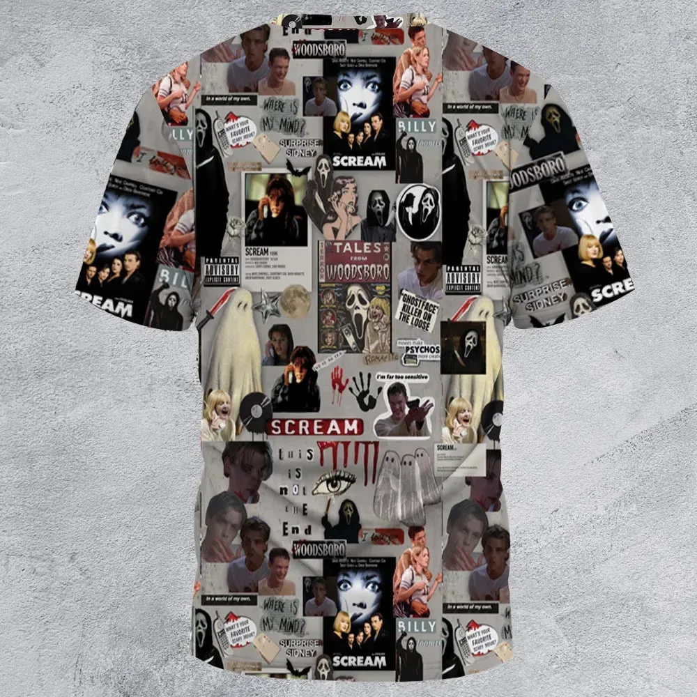 Crime Scene Scream Aesthetic Pattern All-Over Print Unisex T-Shirt - 3