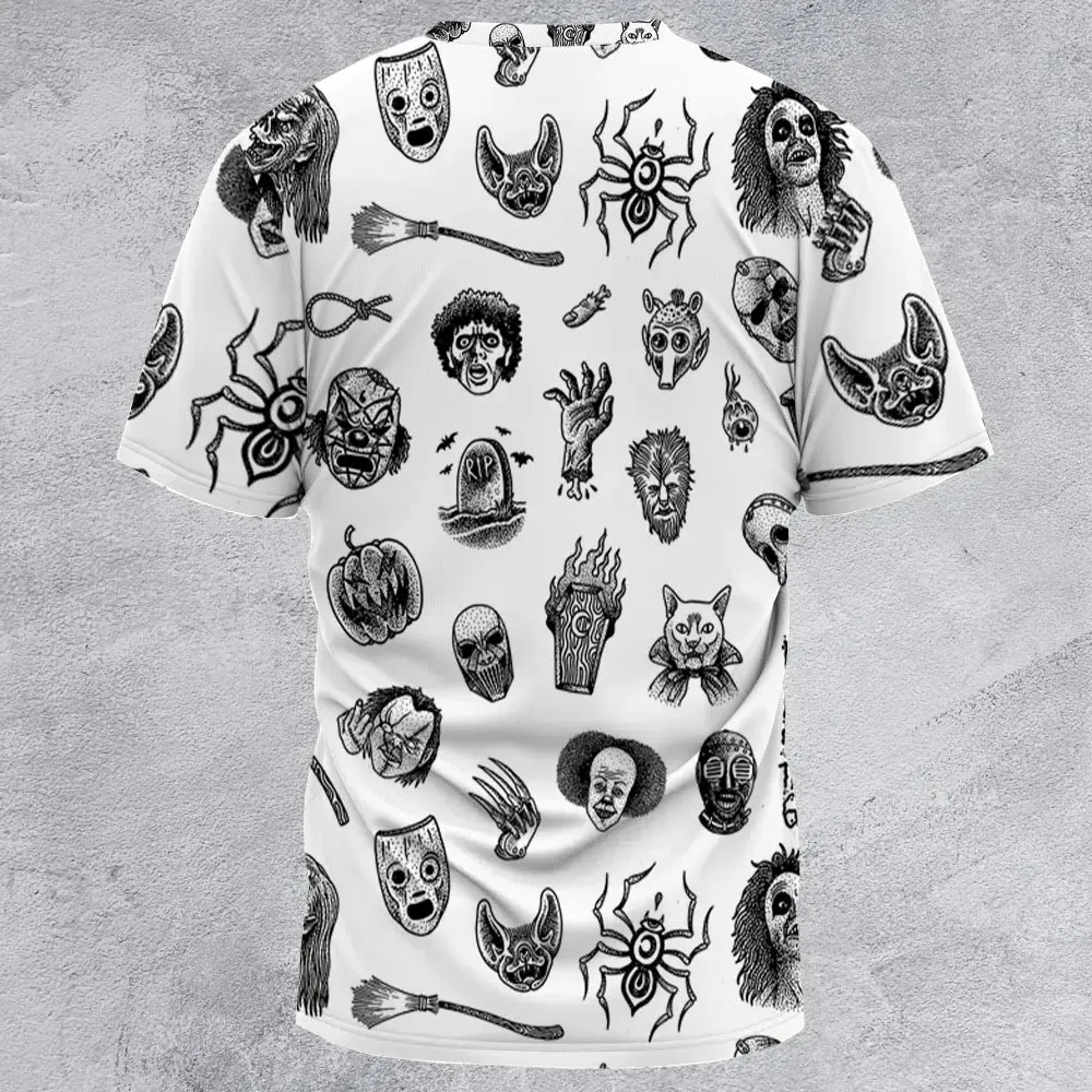 Cult Horror Characters Cryptkeeper Beetlejuice Chucky Fears of a clown All-Over Print Unisex T-Shirt - 3