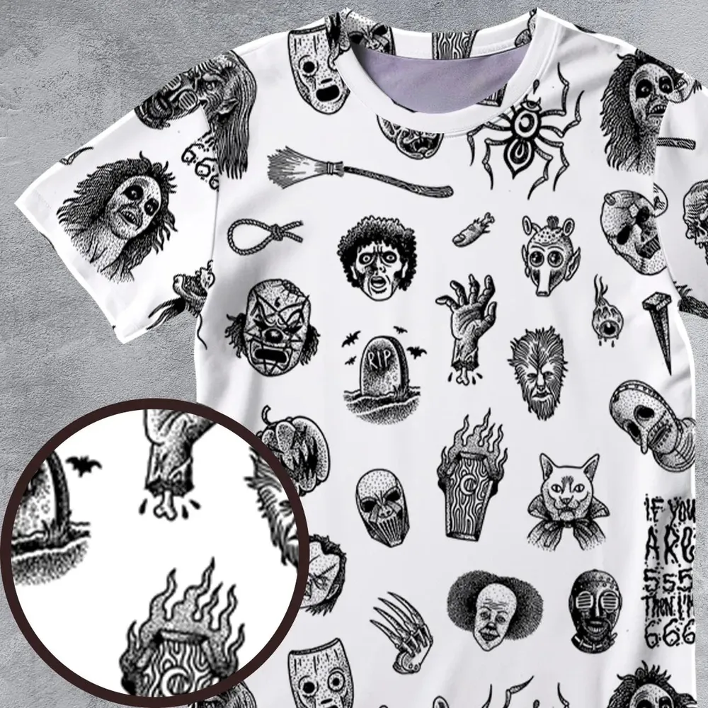 Cult Horror Characters Cryptkeeper Beetlejuice Chucky Fears of a clown All-Over Print Unisex T-Shirt - 4