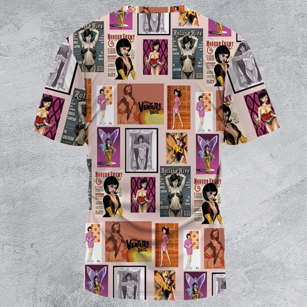Dr. Mrs. The Monarch The Venture Bros. Magazine Poses All-Over Print Unisex T-Shirt - 3