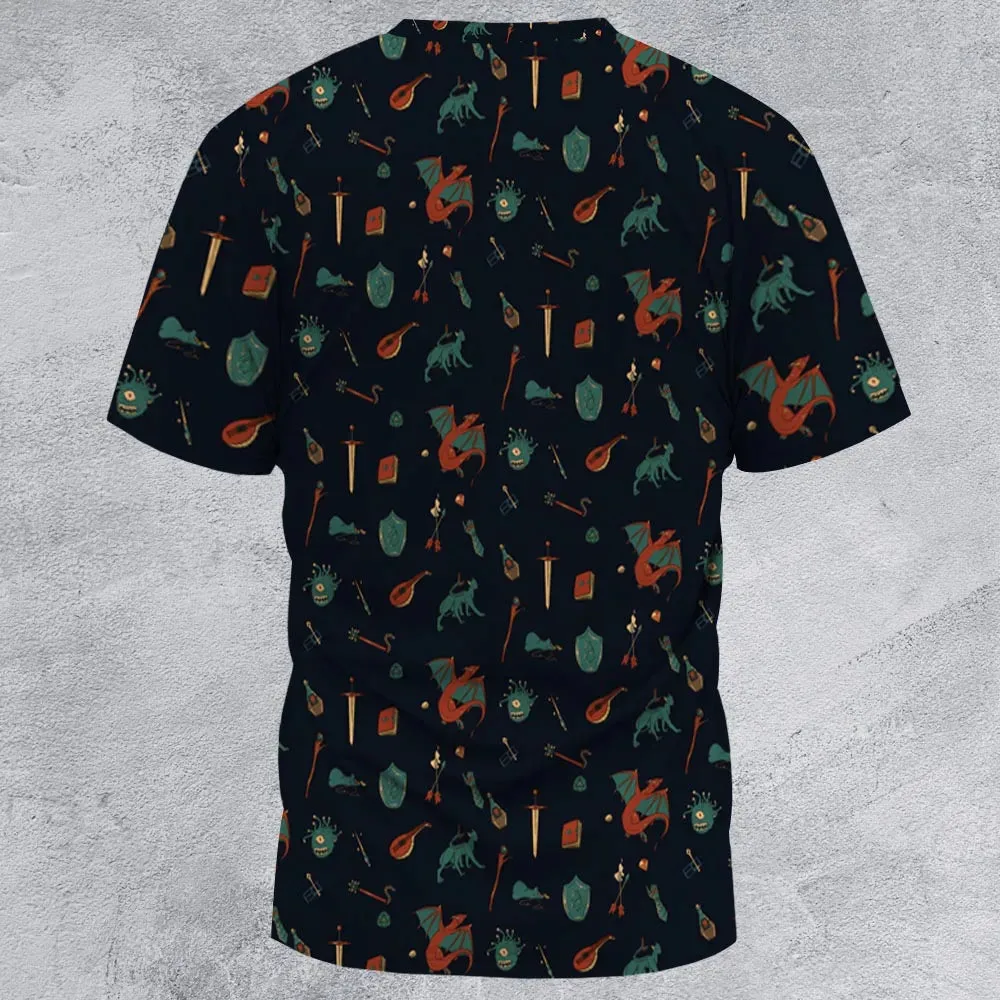 DnD Items and Monsters Pattern All-Over Print Unisex T-Shirt - 2