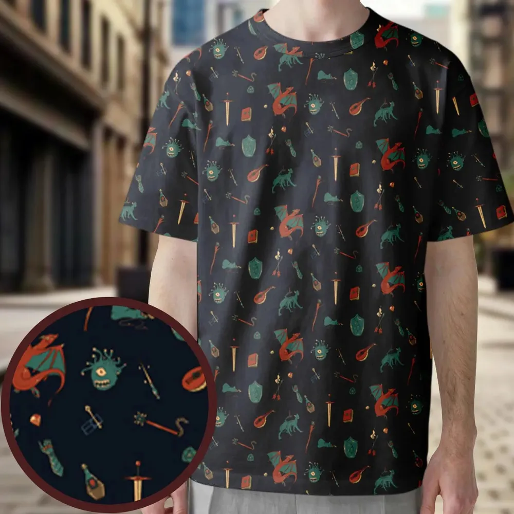 DnD Items and Monsters Pattern All-Over Print Unisex T-Shirt - 3