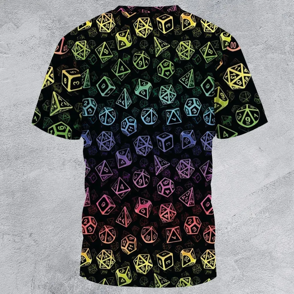 DnD Rainbow Dice Set Pattern All-Over Print Unisex T-Shirt - 3