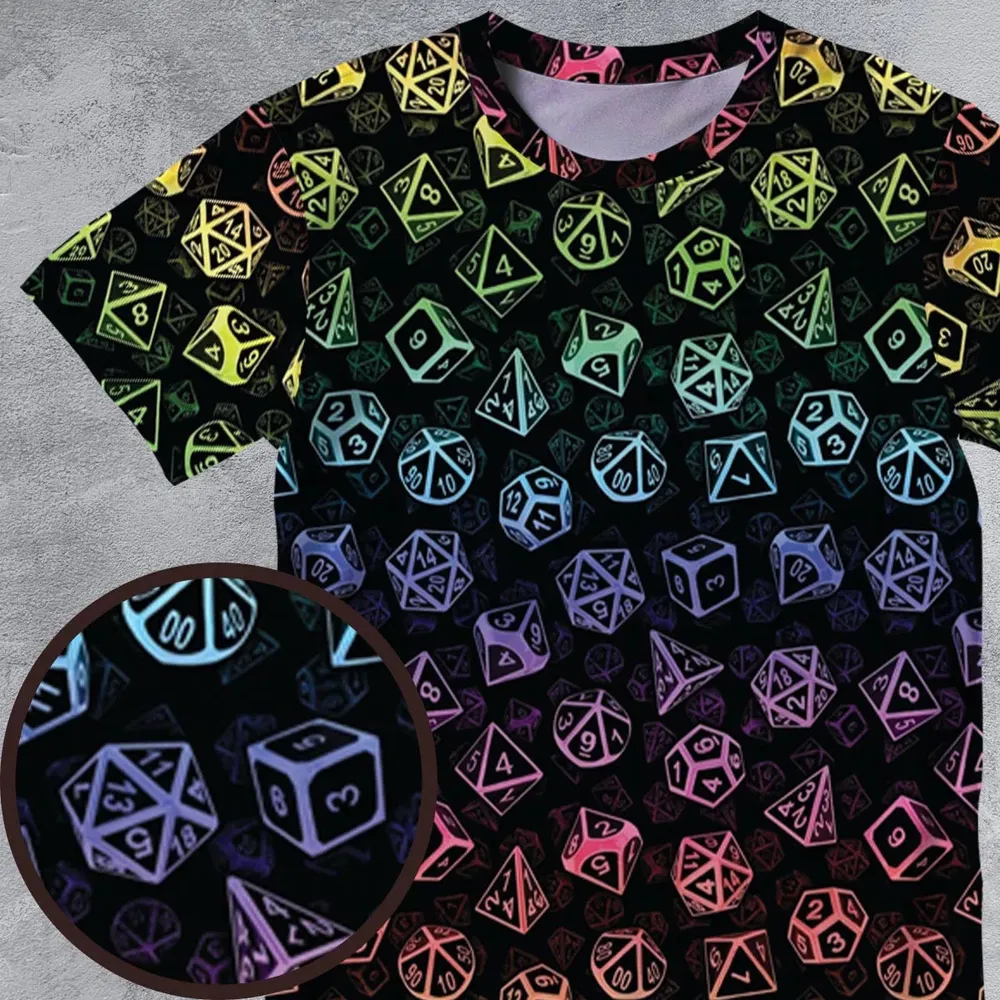DnD Rainbow Dice Set Pattern All-Over Print Unisex T-Shirt - 4