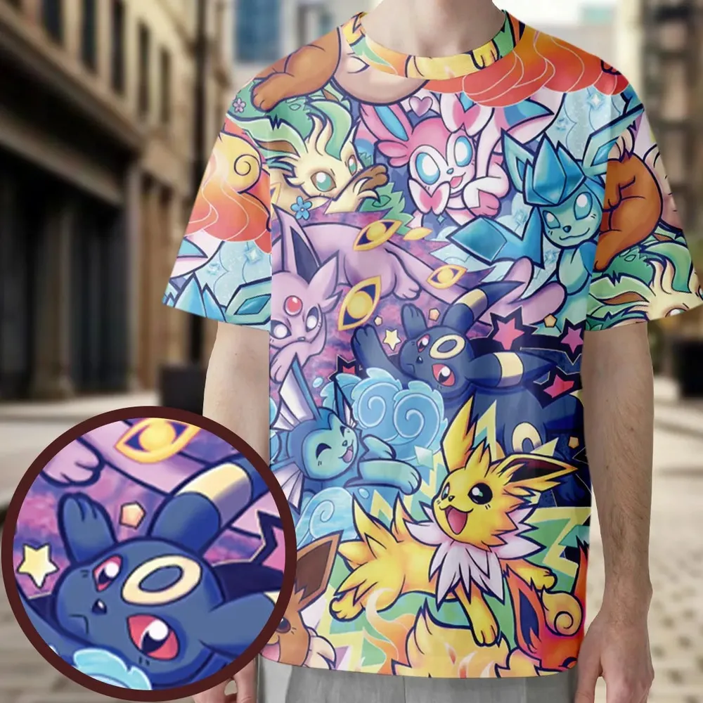 Evolutionary line of Eevee Pokemon All-Over Print Unisex T-Shirt - 4