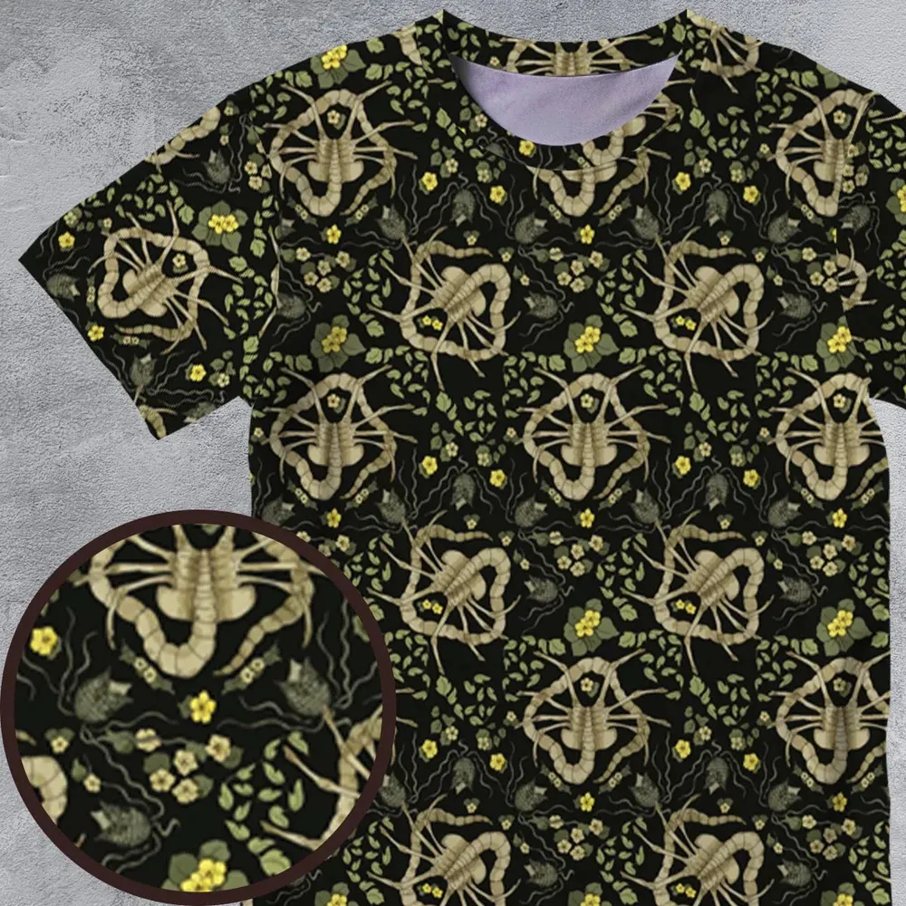 Facehugger Flower Pattern Alien All-Over Print Unisex T-Shirt - 4