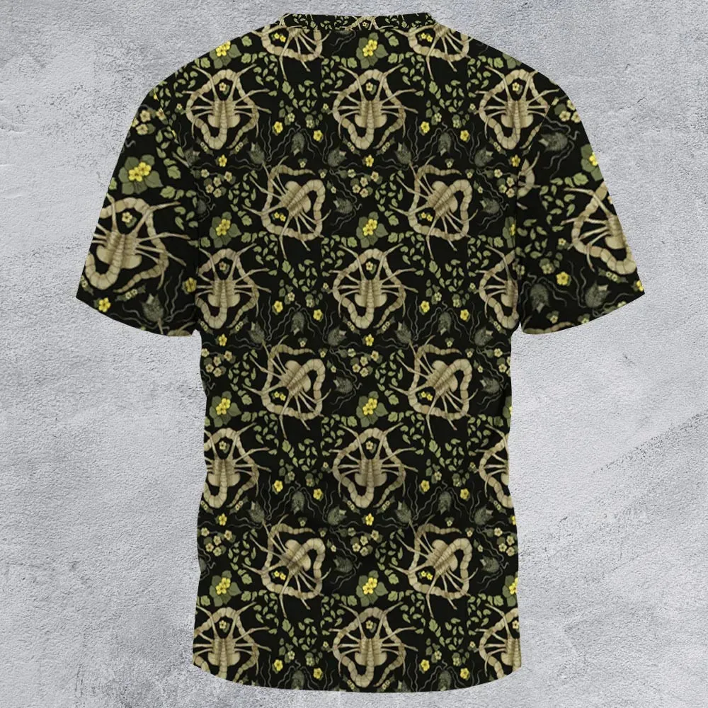 Facehugger Flower Pattern Alien All-Over Print Unisex T-Shirt - 3