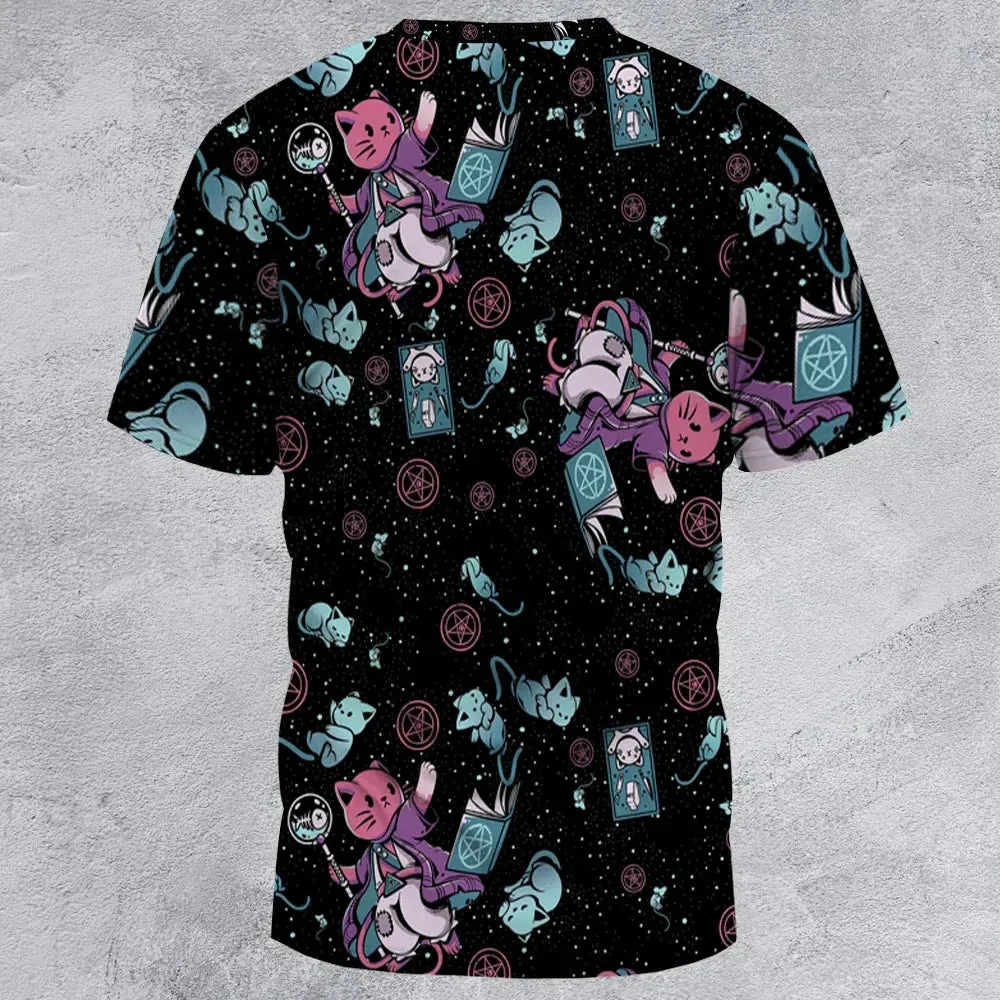 Necromancer Cat Pattern All-Over Print Unisex T-Shirt - 3
