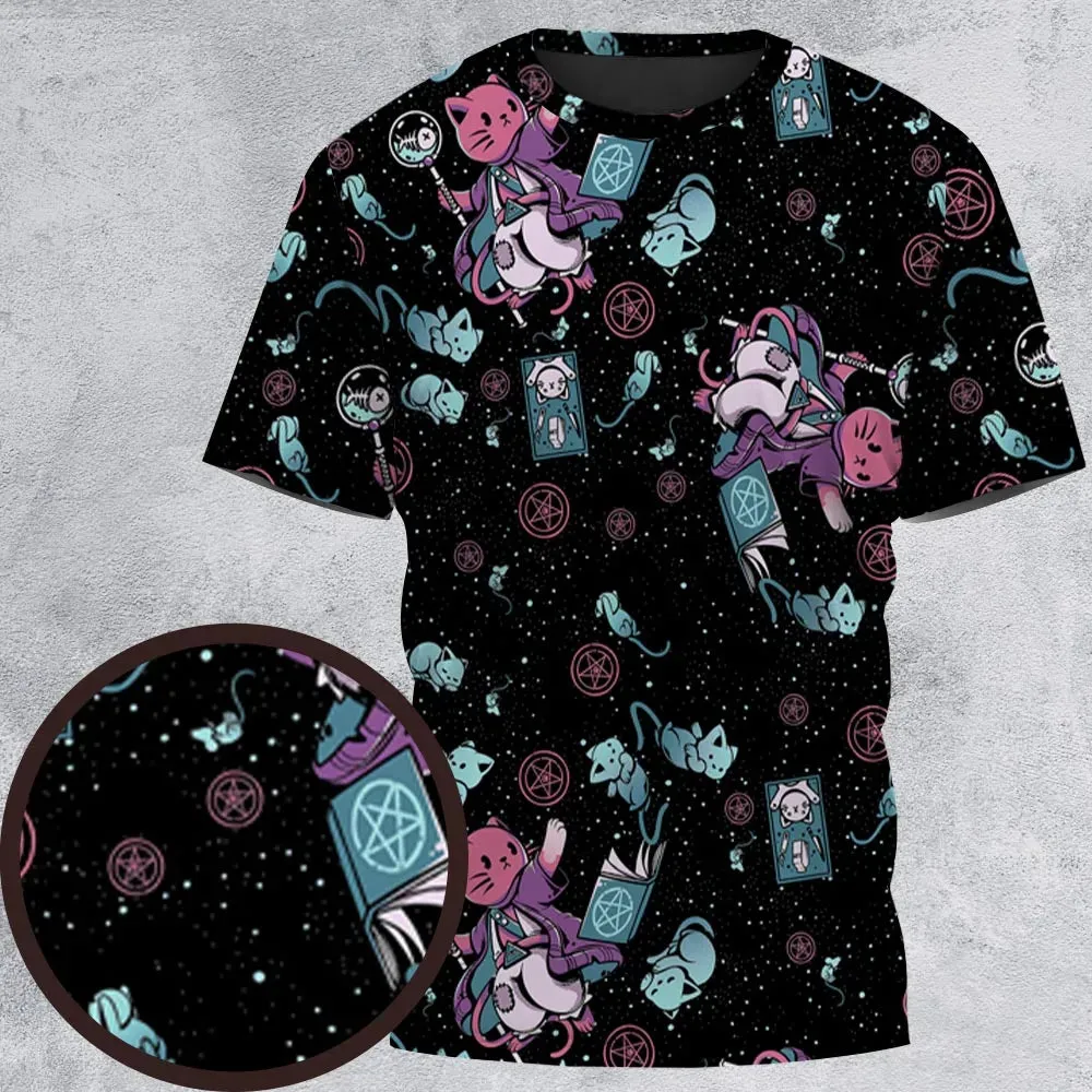 Necromancer Cat Pattern All-Over Print Unisex T-Shirt - 2