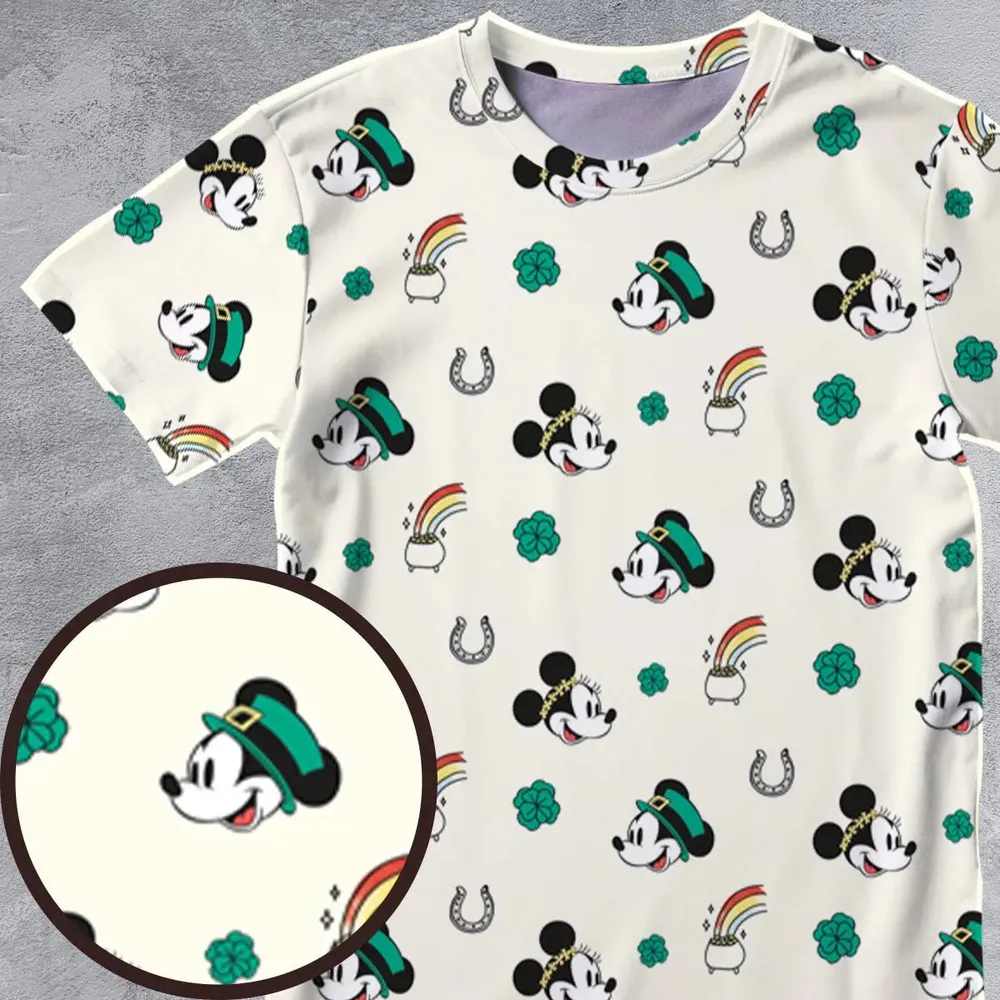 Mickey and Minnie St. Patrick's  Day Pattern All-Over Print Unisex T-Shirt - 4
