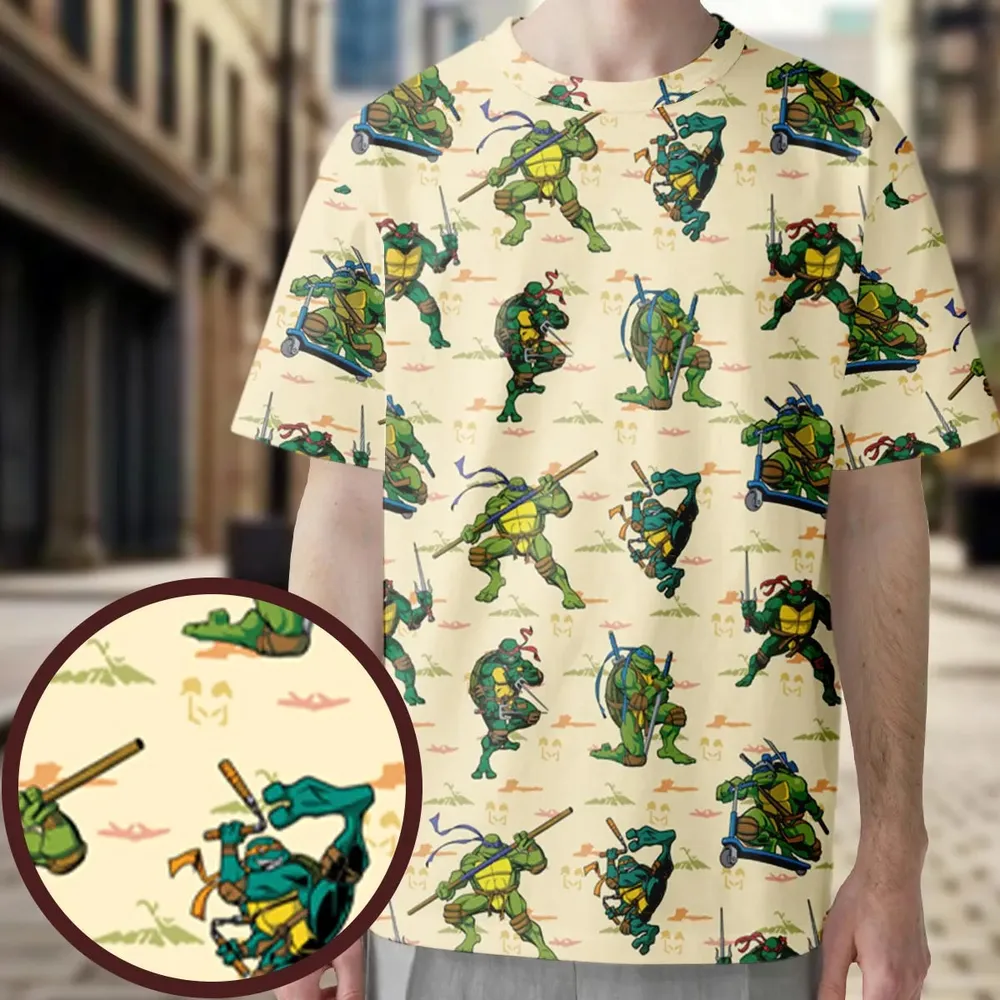 TMNT Characters Weapon Pattern All-Over Print Unisex T-Shirt - 4