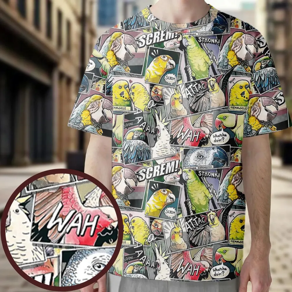 Parrots ComicStyle All-Over Print Unisex T-Shirt - 3