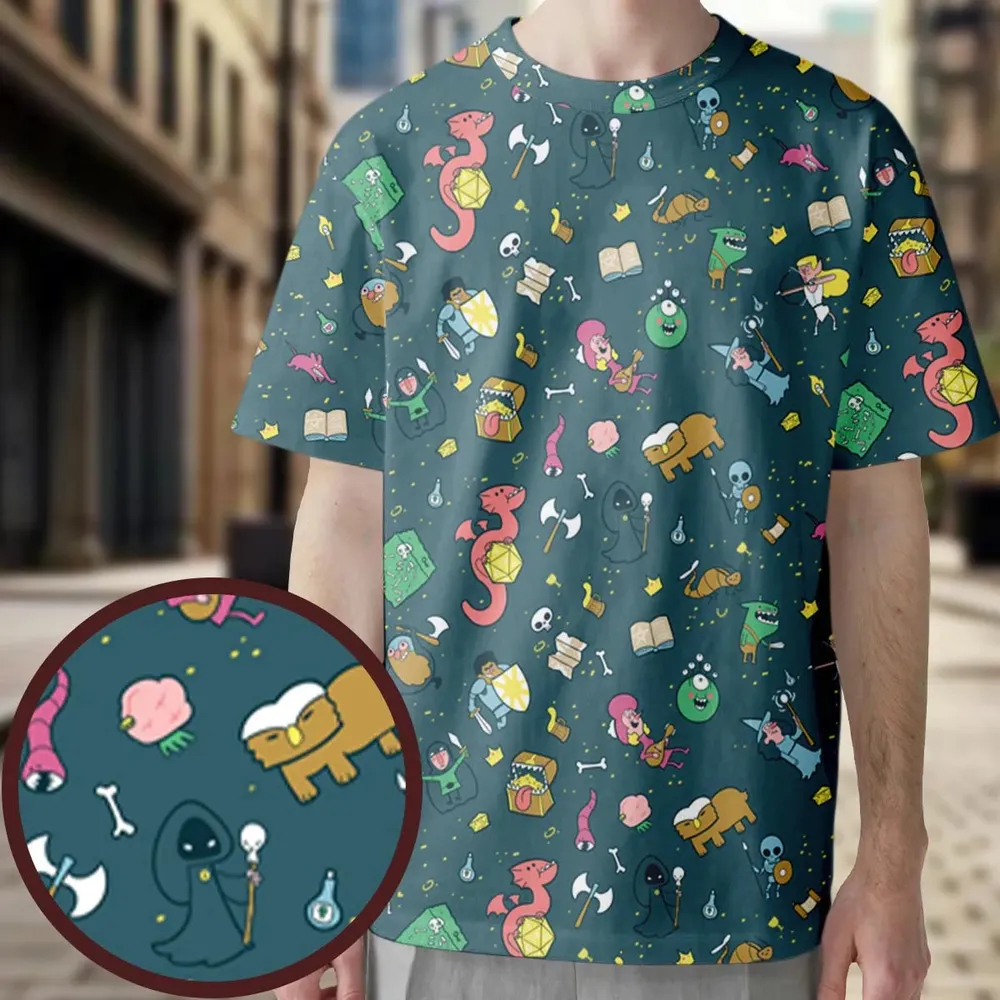Cute Doodle Dungeons All-Over Print Unisex T-Shirt - 3