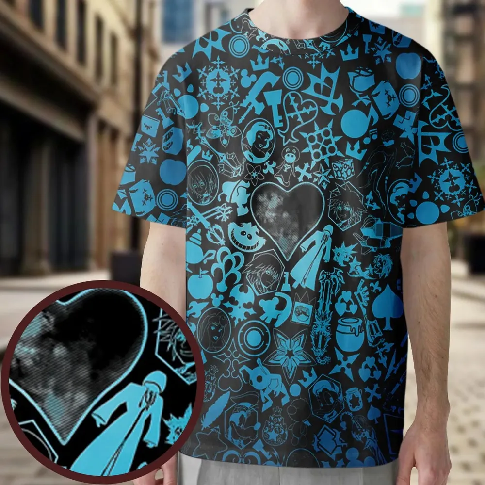 Blue Key Heart Kingdom Hearts All-Over Print Unisex T-Shirt - 3