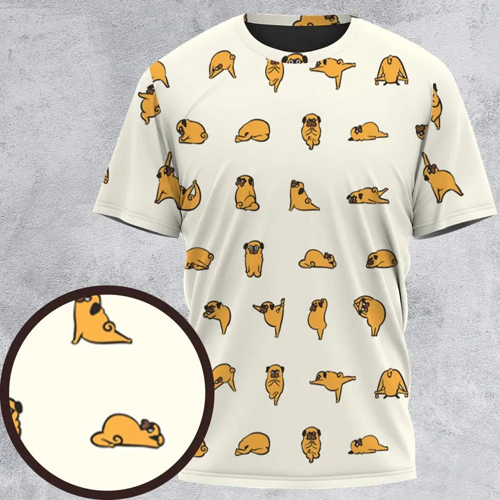 Pug Hot Yoga Pattern All-Over Print Unisex T-Shirt - 2