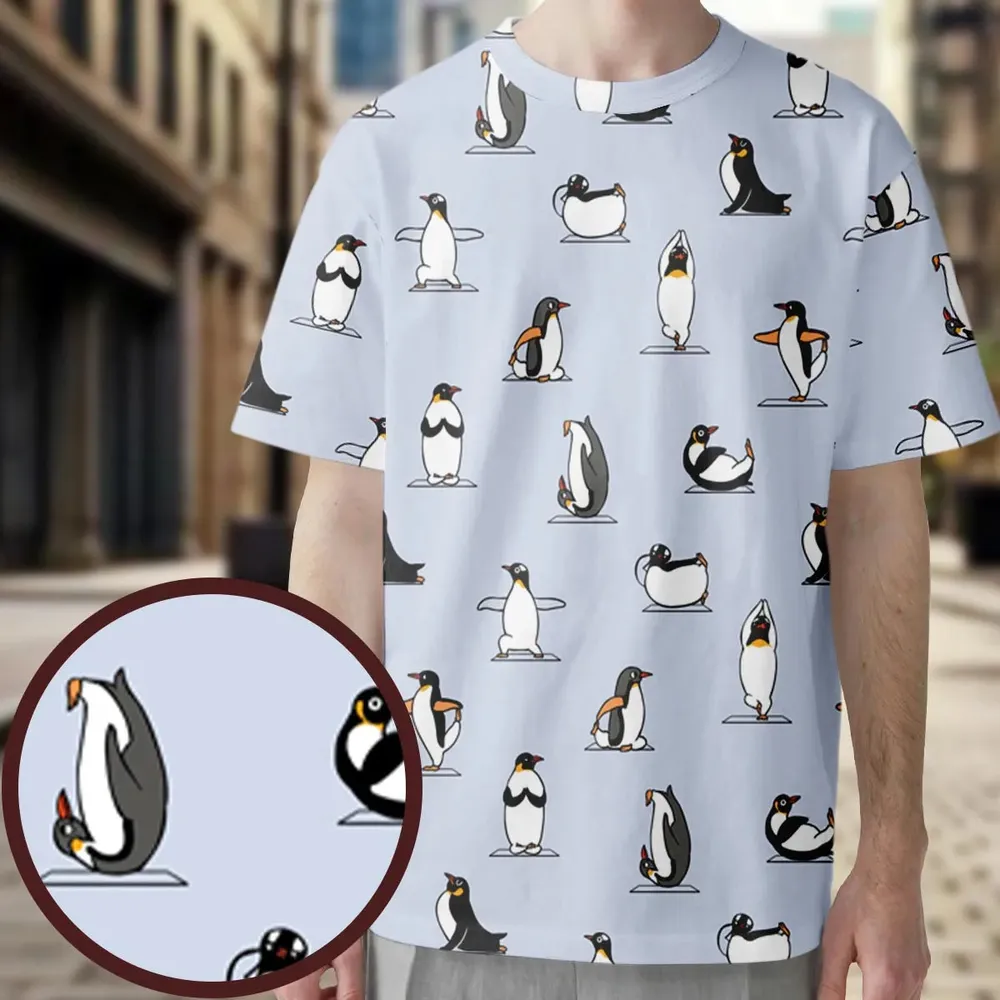 Penguin Yoga Pattern All-Over Print Unisex T-Shirt - 3