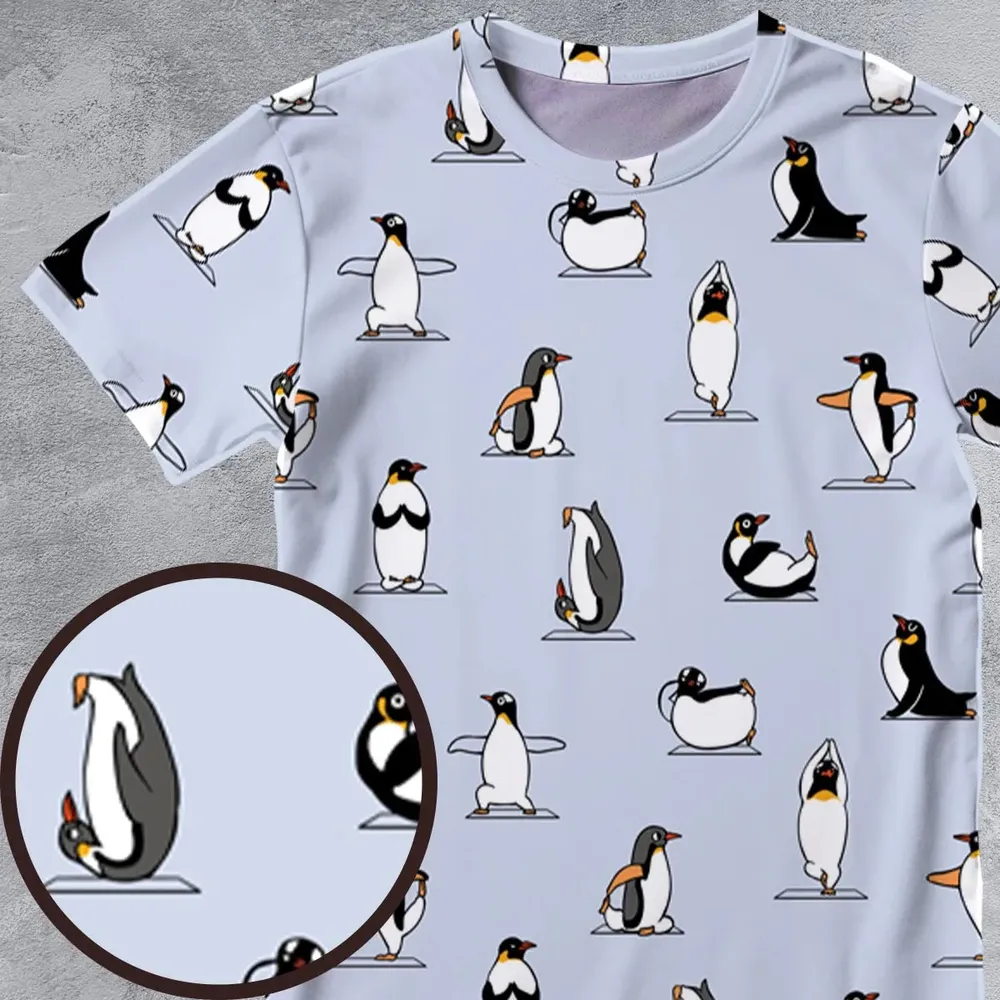 Penguin Yoga Pattern All-Over Print Unisex T-Shirt - 4