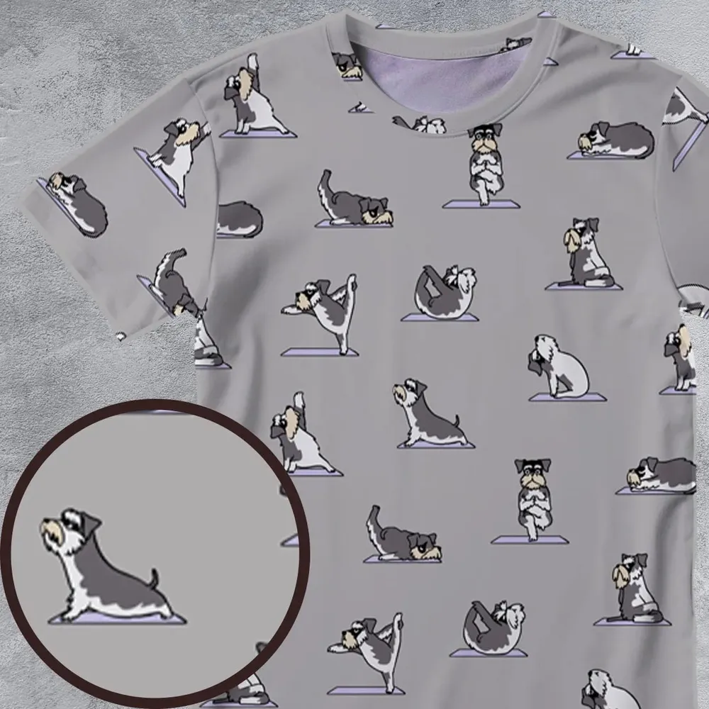 Miniature Schnauzer Yoga Pattern All-Over Print Unisex T-Shirt - 4
