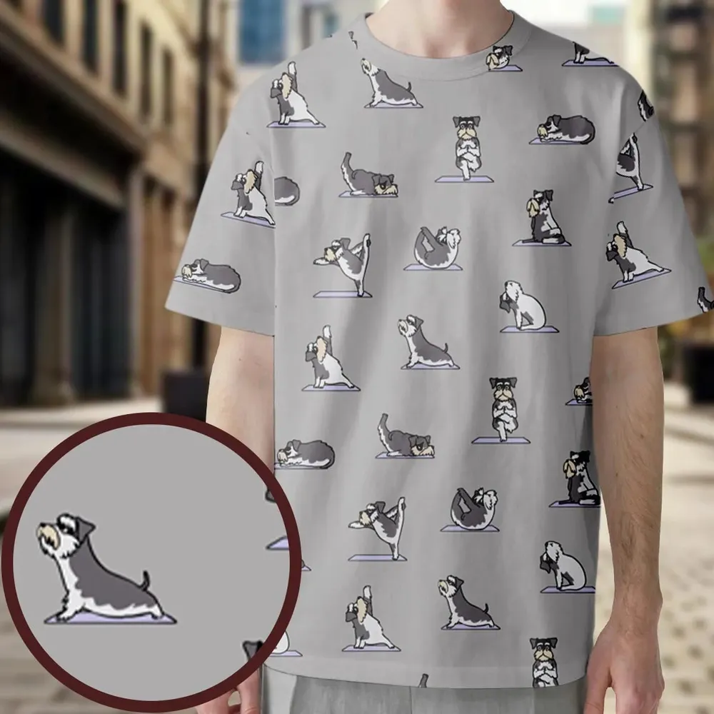 Miniature Schnauzer Yoga Pattern All-Over Print Unisex T-Shirt - 3