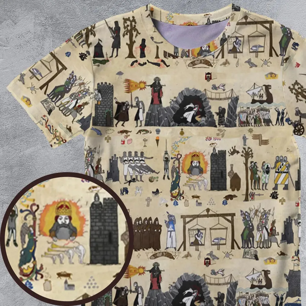 Bayeux Tapestry Monty Python All-Over Print Unisex T-Shirt - 4