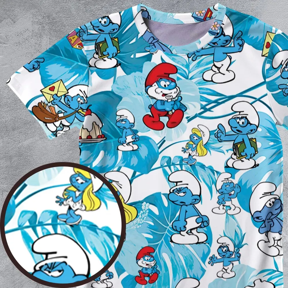 The Smurfs Pattern All-Over Print Unisex T-Shirt - 4