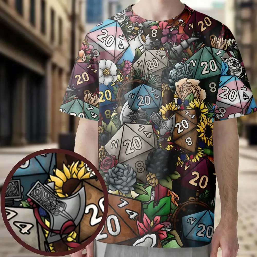Flower Dice DnD All-Over Print Unisex T-Shirt - 3