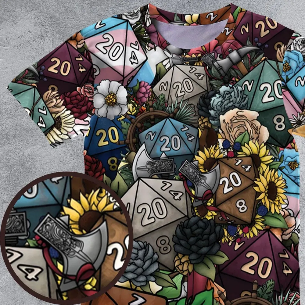 Flower Dice DnD All-Over Print Unisex T-Shirt - 4